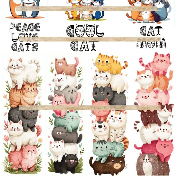 DIY Cute Stacked Cats Bookmarks, Supply Scrapbook Junk Journal Card Making - Picture 2 of 2